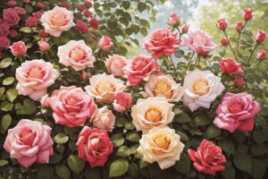 Rose bushes with bushy habit